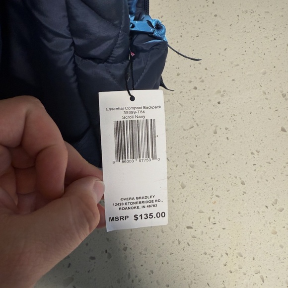 Vera Bradley Compact Backpack Scroll Navy - Picture 4 of 5